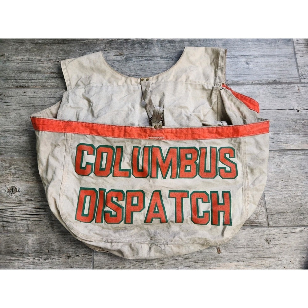 Vintage Columbus Dispatch Newspaper Bag Canvas Carrier Paper Boy Double‎ Sided